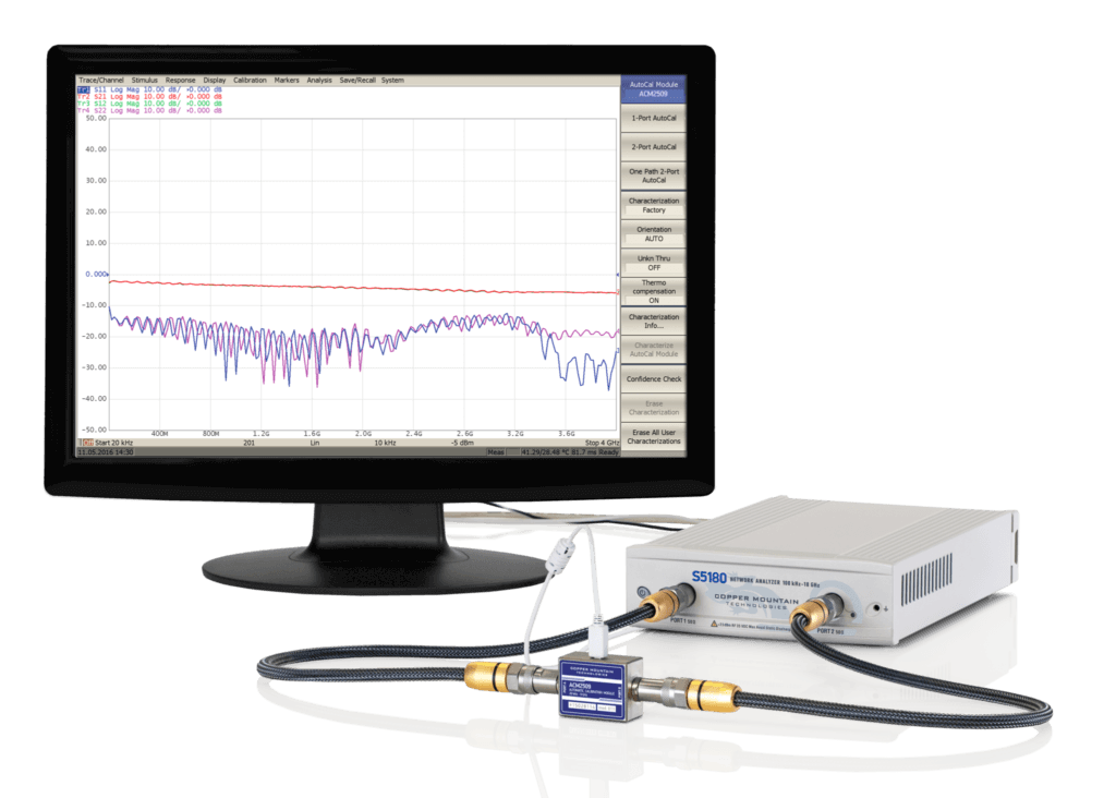 S5180 Compact Vector Network Analyzer (VNA) in-use with ACM2509 Automatic Calibration Kit